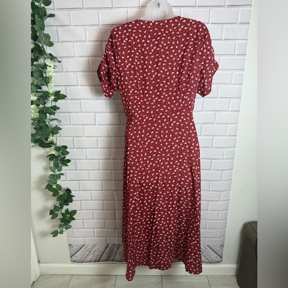 SHEIN Casual Red Puff Sleeve V-Neck Midi Sundress/size L - Picture 8 of 11